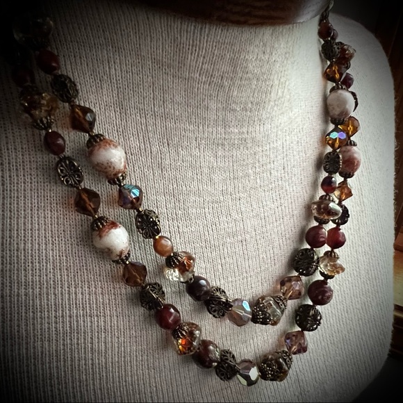 ALICE CAVINESS Vintage Designer Double Strand Glass Bead Necklace Earthy Rich - Picture 6 of 9